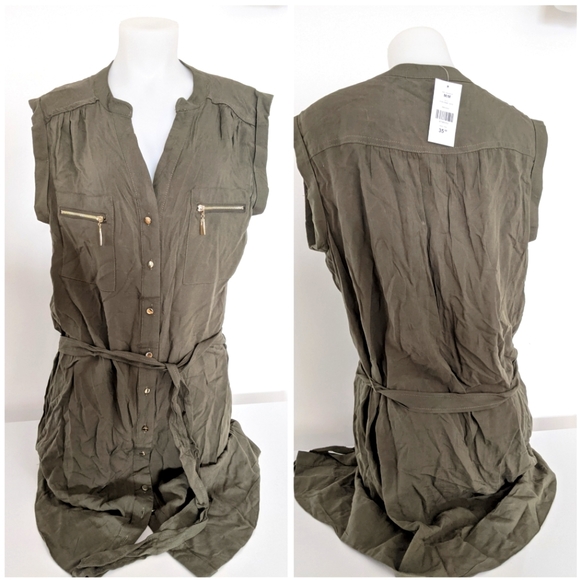 🆕 Khaki Mini Dress With Belt Army Style Sz M - Picture 1 of 1
